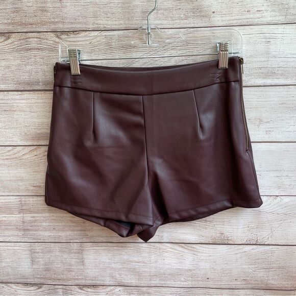 THE PANTS STORE VEGAN LEATHER SHORTS IN BROWN - Picture 1 of 7